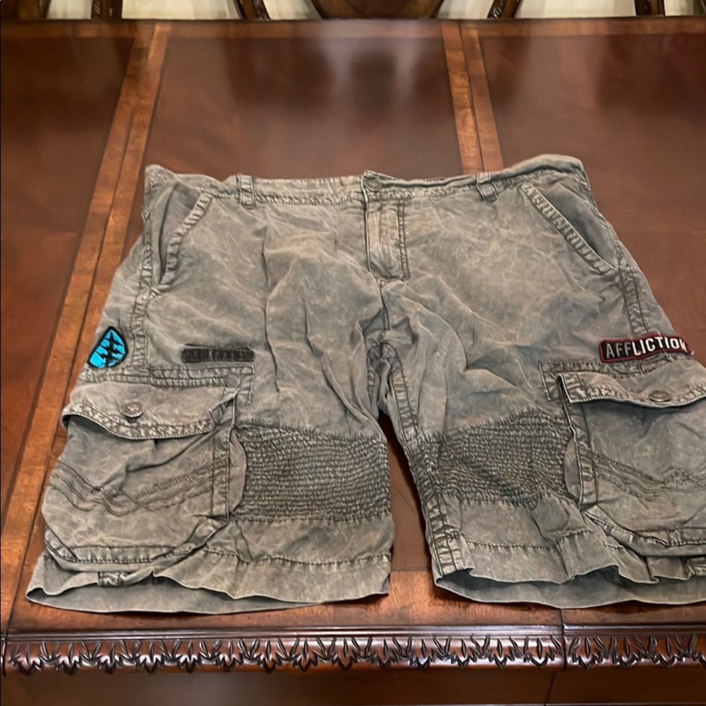 Affliction Military Green Cargo Shorts for Men
